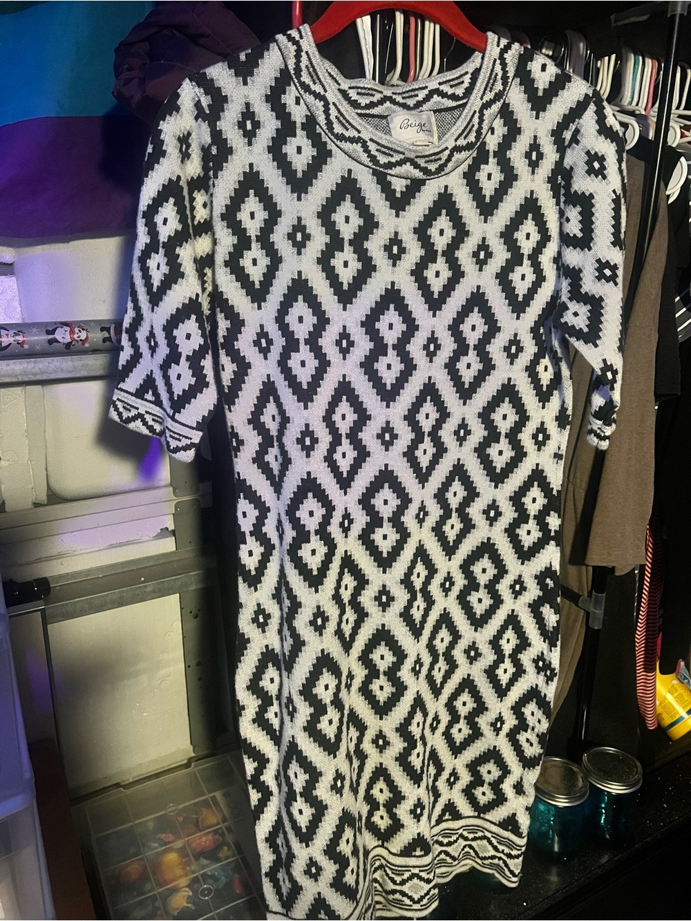Beige by ECI Black and White Geometric Midi Dress